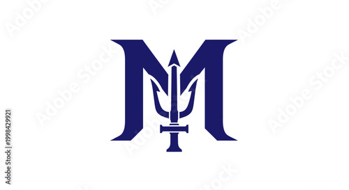 Minimalist navy blue letter M and trident logo icon