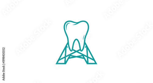 Cuadro en lienzo Minimalist teal dental logo with molar tooth and geometric base