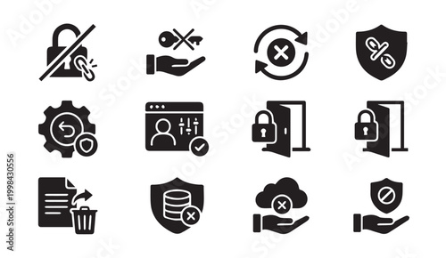 Digital security and data management icons set with lock user database cloud
