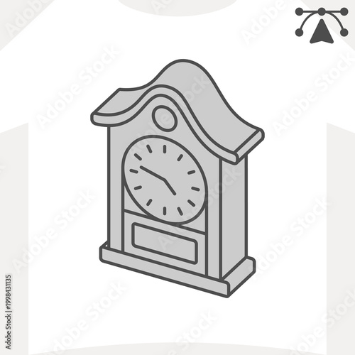 Chiming clock isometric icon, musical clocks concept. Vector graphics. Westminster chimes, grandfather clock sign and editable stroke, outline style icon for mobile or web design.