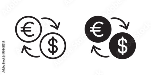Tableau sur toile Euro and Dollar Currency Exchange Icons in Outline and Solid Styles