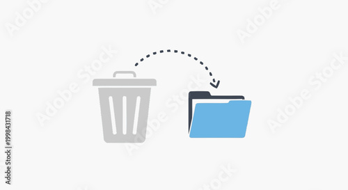 Blue folder being recovered from a gray recycle bin