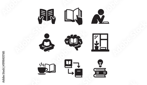 Reading and education icons highlighting learning and literature with education
