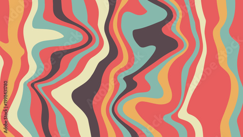 vibrant, abstract design featuring flowing, wavy lines in retro-inspired teal, mint, mustard, and coral tones. Perfect for energetic backgrounds, art prints, or stylish web design,vector,illustration