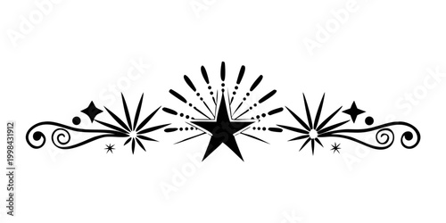 Ornate Starburst Scroll Divider Illustration - Elegant Ornament Border Decoration
