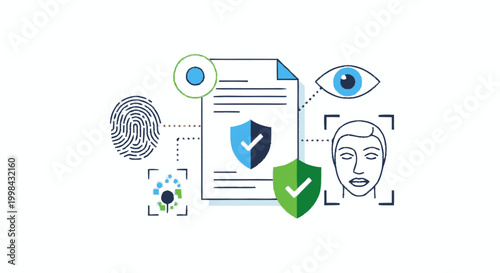 Biometric security icons with face recognition and fingerprint identification