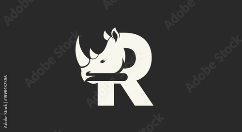 Bild auf Leinwand Modern rhinoceros head and letter R initial logo design