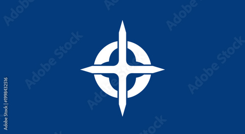 Foto Official NATO flag with white compass rose on blue background