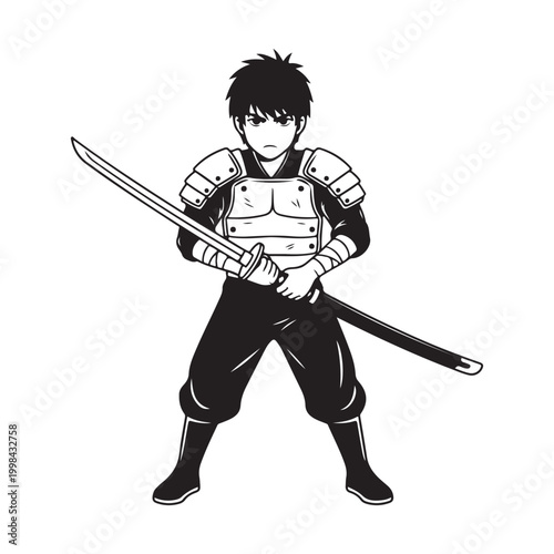 Anime samurai warrior holding a katana sword isolated on white background vector illustration