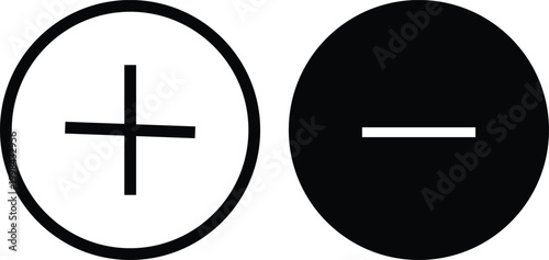 Check mark icon set. Plus and minus symbols. Add and remove sign. Business and interface task desig. 