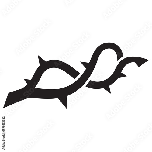 Minimalist black thorny vine silhouette vector graphic isolated on white background