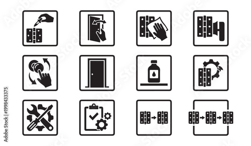 Door hinge maintenance repair and installation icon collection with maintenance