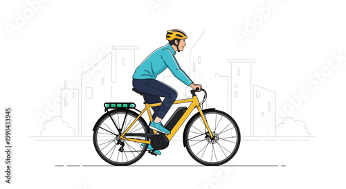 Man riding an electric bike in a modern city environment