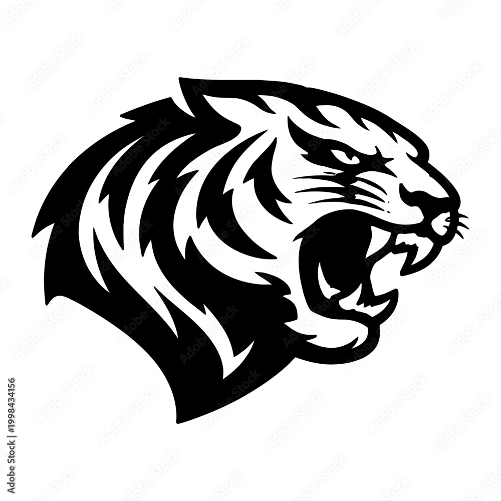 Obraz premium A fierce tiger head illustration roars with a menacing expression on its face.