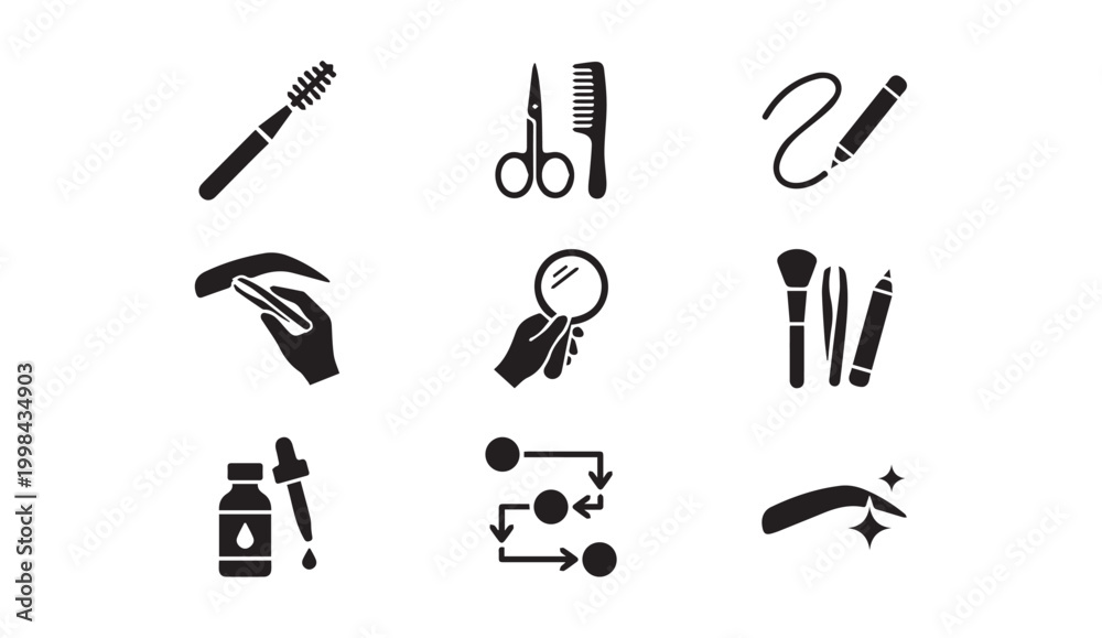 Fototapeta premium Beauty and makeup grooming glyph icons set with cosmetic grooming scissors