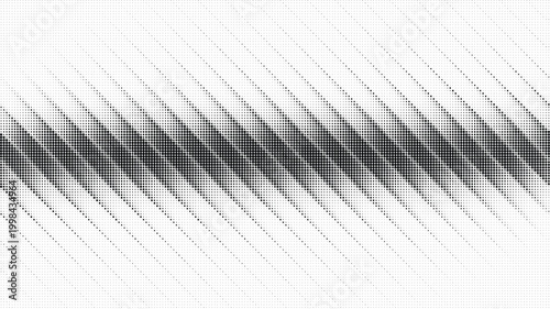 Abstract black and white halftone dots dynamically shifting in a rhythmic zig-zag pattern, creating a modern gradient effect with implied motion and futuristic visual appeal footage.