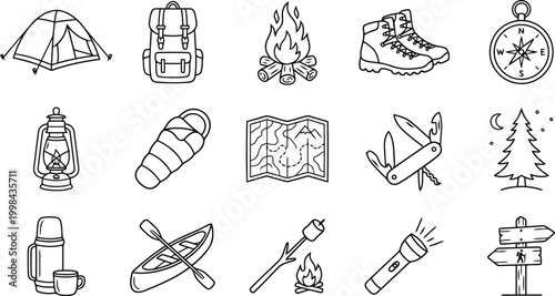 Camping and hiking icons set
