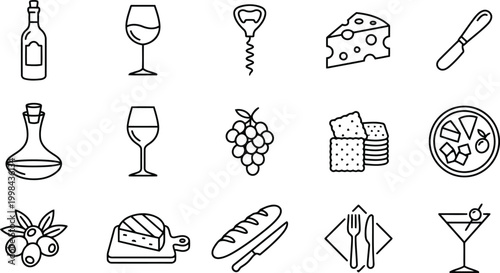 Wine and cheese icons