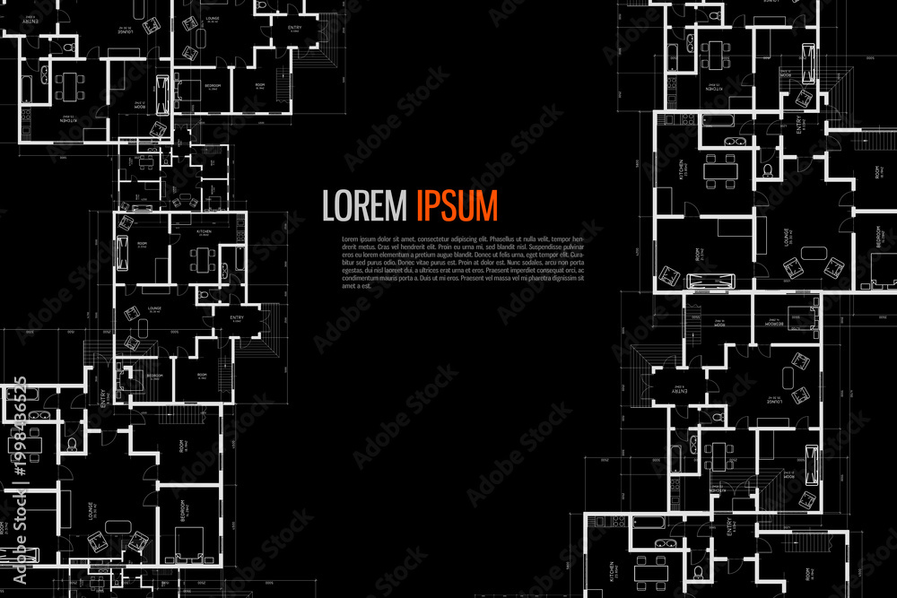 Fototapeta premium Architectural background. Building construct plan. Interior design sketch draw. Home floor architect pattern. Office reconstruction project. Abstract technology illustration. Vector blueprint.