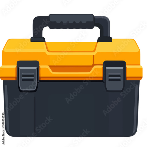 A sturdy yellow and black toolbox, a portable container for tools and equipment, designed for organization and easy transport
