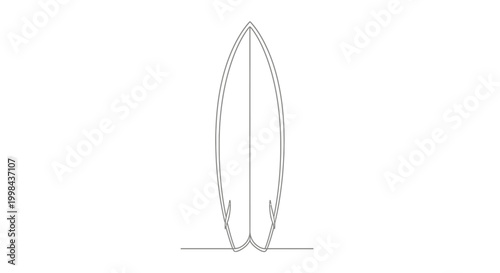 Minimalist Line Art Surfboard Design, Simple Outline Drawing of a Surfboard on White Background