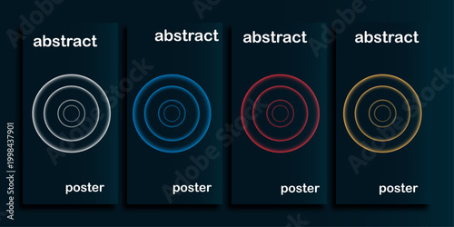 Cover templates set with vibrant Abstract gradient banners with circular patterns and colorful designs gradient round shapes. dark blue backgound