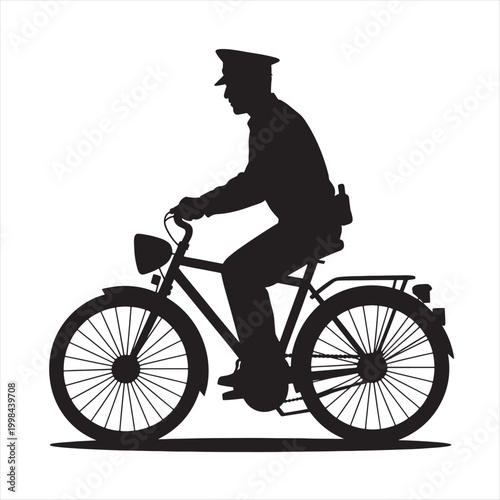 A black vector illustration of a young man riding a mountain bike, featuring the silhouette of a cyclist with wheels and pedals in motion for outdoor sport and recreation
