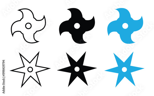 A shuriken icon set, also commonly known as a ninja throwing star.