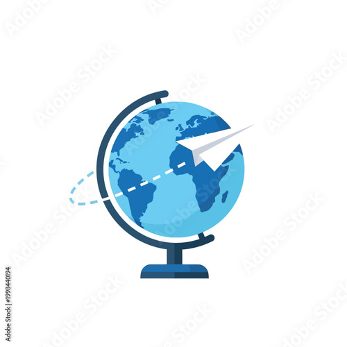 Global Travel and Communication Concept with Paper Airplane Around World Globe