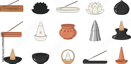 Obraz na plátne Incense Holder Vector Set Featuring Multiple Stick And Cone Burner Designs In Ce