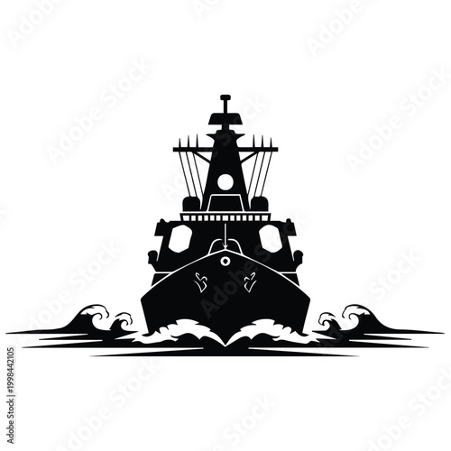 Foto Military battleship front view naval vessel warship vector silhouette illustration ocean