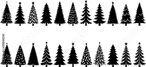 Collection of various coniferous pine tree silhouettes for christmas and forest landscape design vector graphics