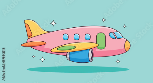 Cute cartoon airplane flying in the sky.