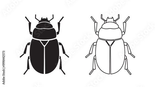 Beetle insect icons set with bold outlines and vector style, showing black and white beetles for education and design featuring bug, entomology,