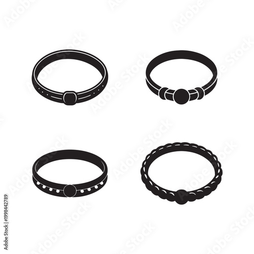 Four black bracelets with different designs on white background  fashion accessories  jewelry