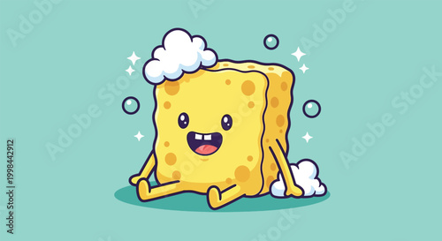 Cute Happy Sponge Character Cartoon Illustration.