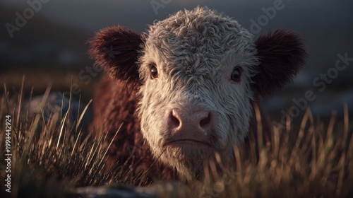 Close up of a hereford calf in natural daylight wildlife animal portrait