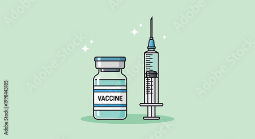 Illustration of a medical vaccine vial and syringe for immunization.