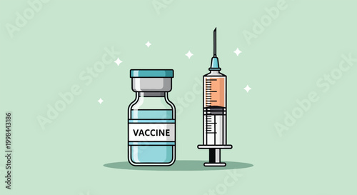 Illustration of a vaccine vial and syringe for medical immunization.