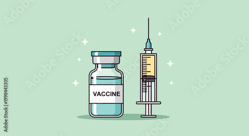 Vaccine Vial and Syringe Illustration.