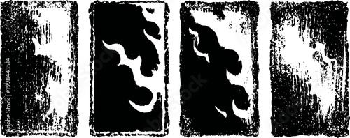 abstract black and white grunge texture set four distressed rectangular vintage backgrounds with rough edges and noise