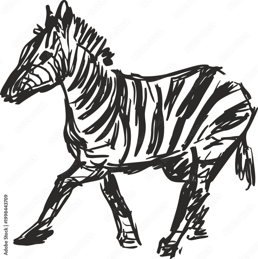Fototapeta premium hand drawn black and white zebra sketch with dynamic brush strokes, artistic animal illustration