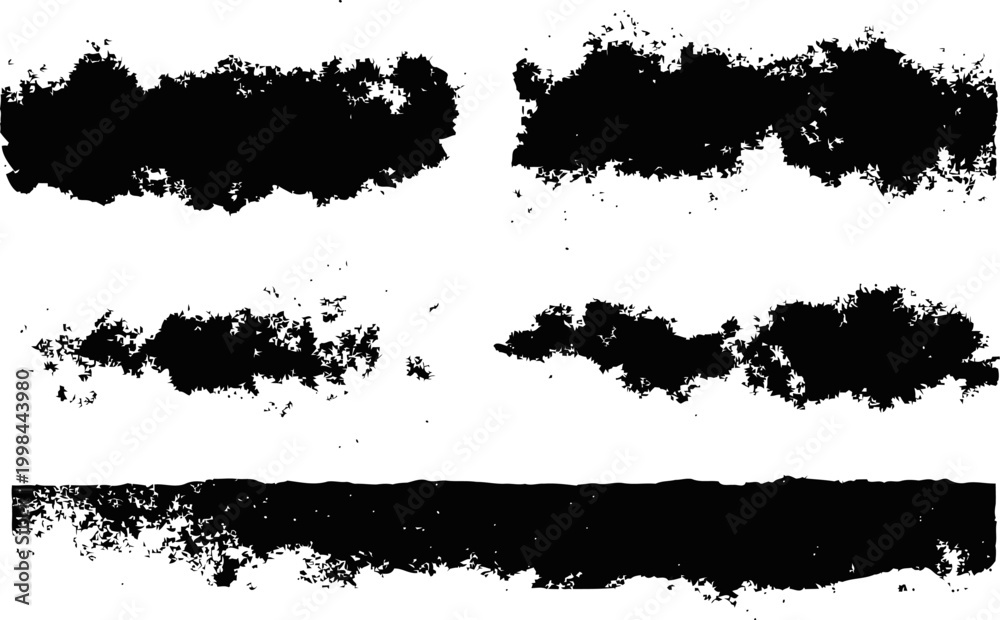Fototapeta premium Abstract grunge brush strokes and splatter paint texture set in black on white background