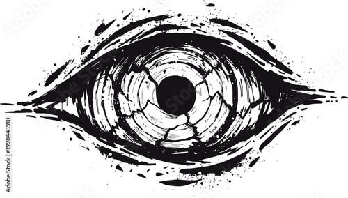grunge artistic eye illustration with splattered textures and rough ink strokes