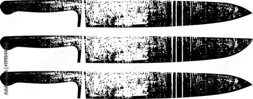 Three vintage kitchen knives with worn blades and simple handles, rustic cooking utensils illustration