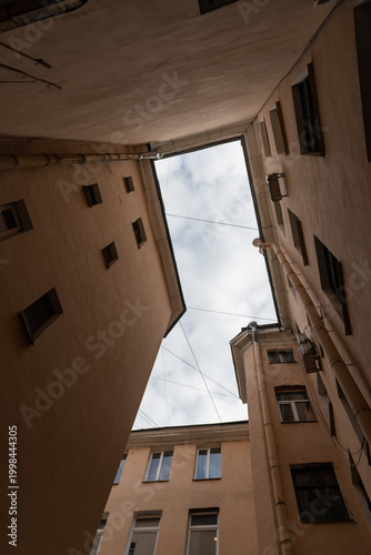 View of buildings and sky from courtyard in Saint Petersburg, Russia
