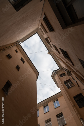 View of buildings and the sky in a courtyard in Saint Petersburg, Russia