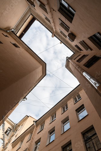 View of the sky from a courtyard in Saint Petersburg, Russia