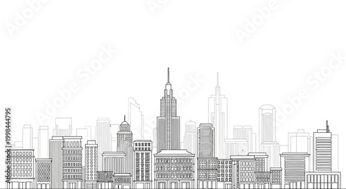 Modern City Skyline Sketch - Black and White Architectural Drawing