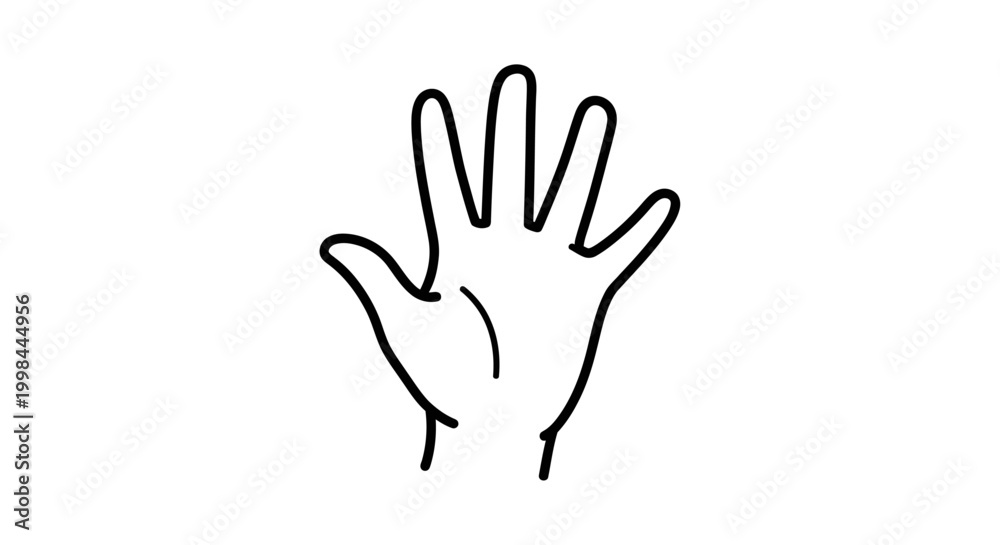 Obraz premium Open Hand Silhouette Vector Icon, Five Fingers Spread, White Background, Simple Line Art